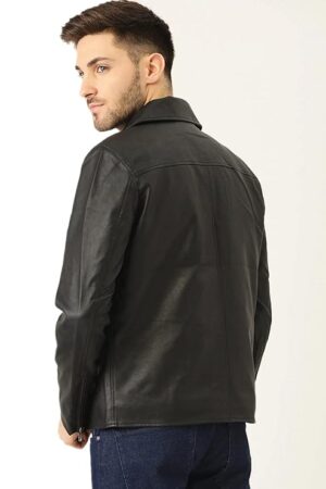 Leather Retail Men's Black Solid Jacket