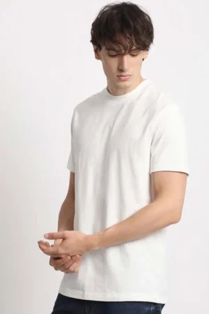 White Men's Solid Round Neck T-Shirt