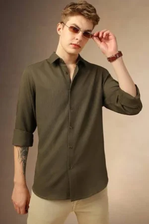 Men's Solid Linen Cotton Casual Plain Full Sleeve Shirt