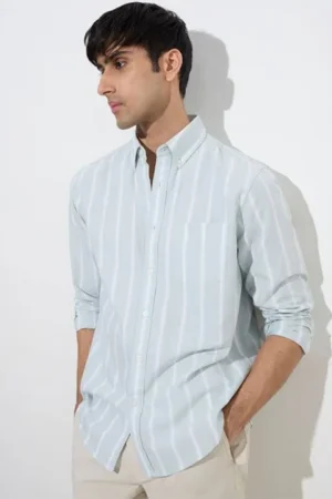 Casuals Sage Stripe Printed Relaxed-Fit Cotton Shirt Westside