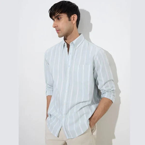 Casuals Sage Stripe Printed Relaxed-Fit Cotton Shirt Westside