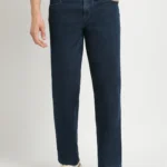 Men Dark Blue Solid Mid Rise Straight Fit Jean